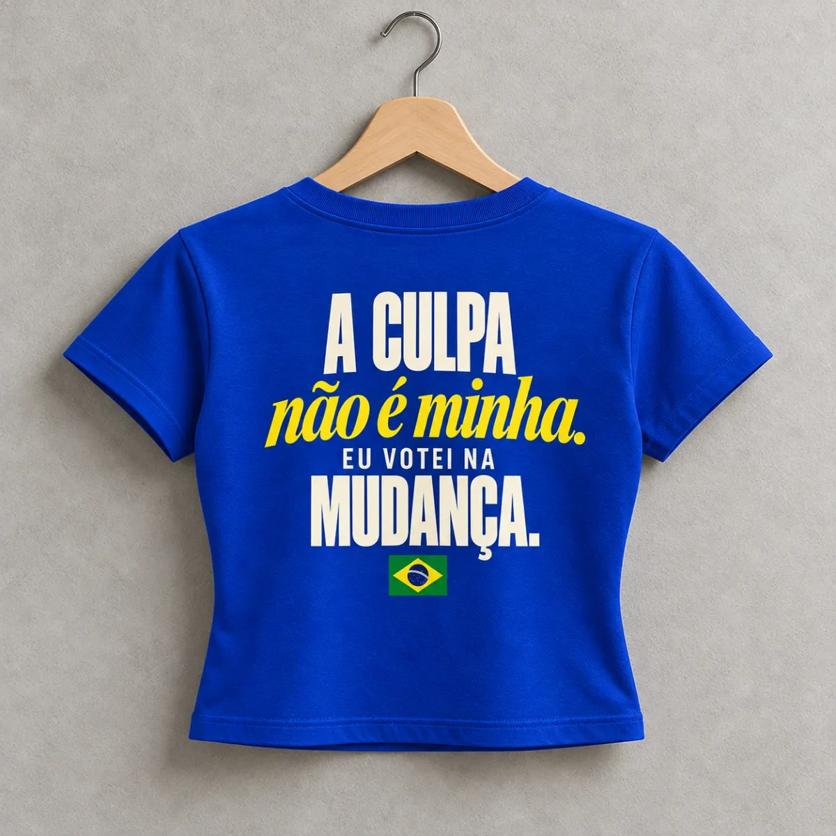 Baby look A Culpa Não É Minha Azul, frase nas costas, costas