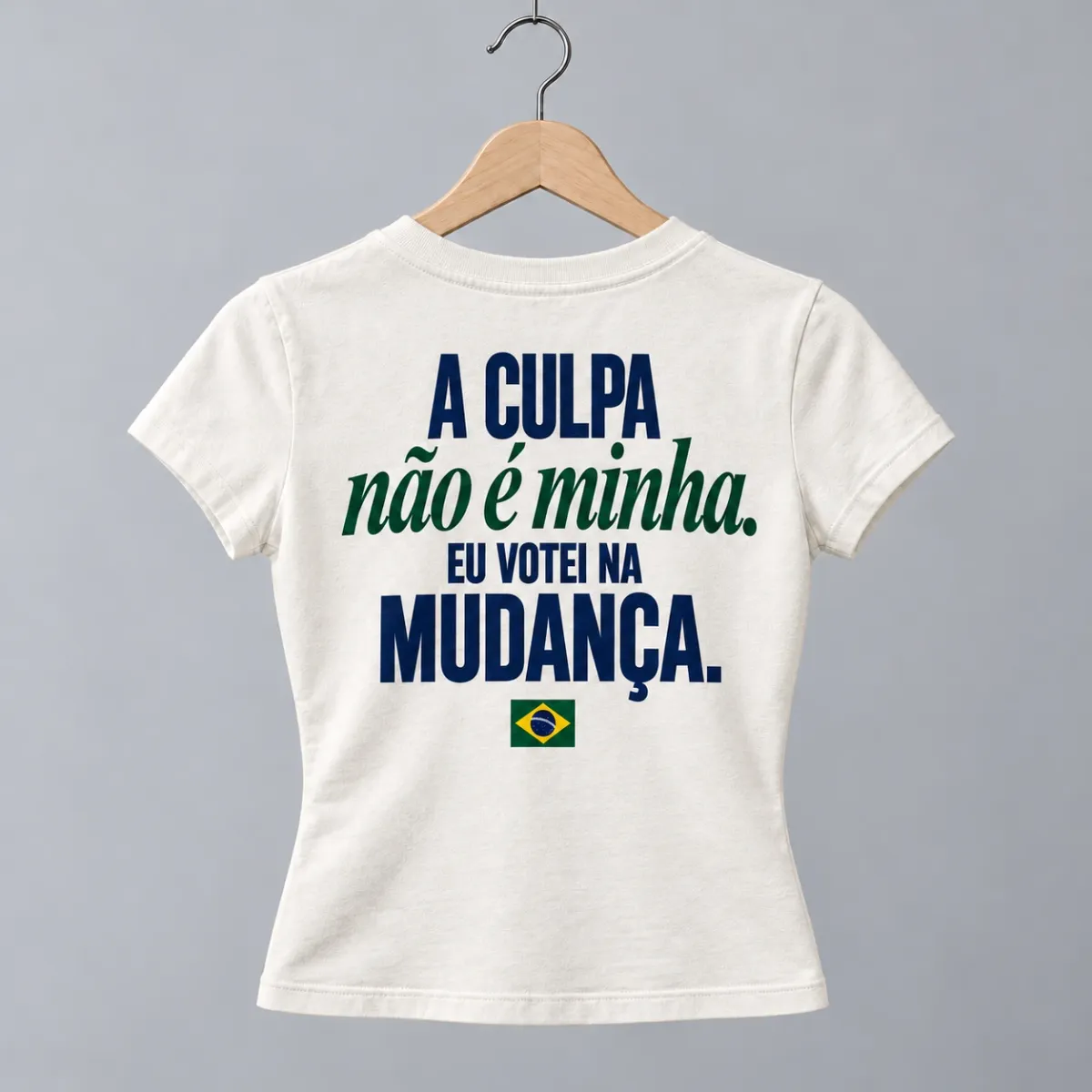 Baby look A Culpa Não É Minha Branca, frase nas costas, costas