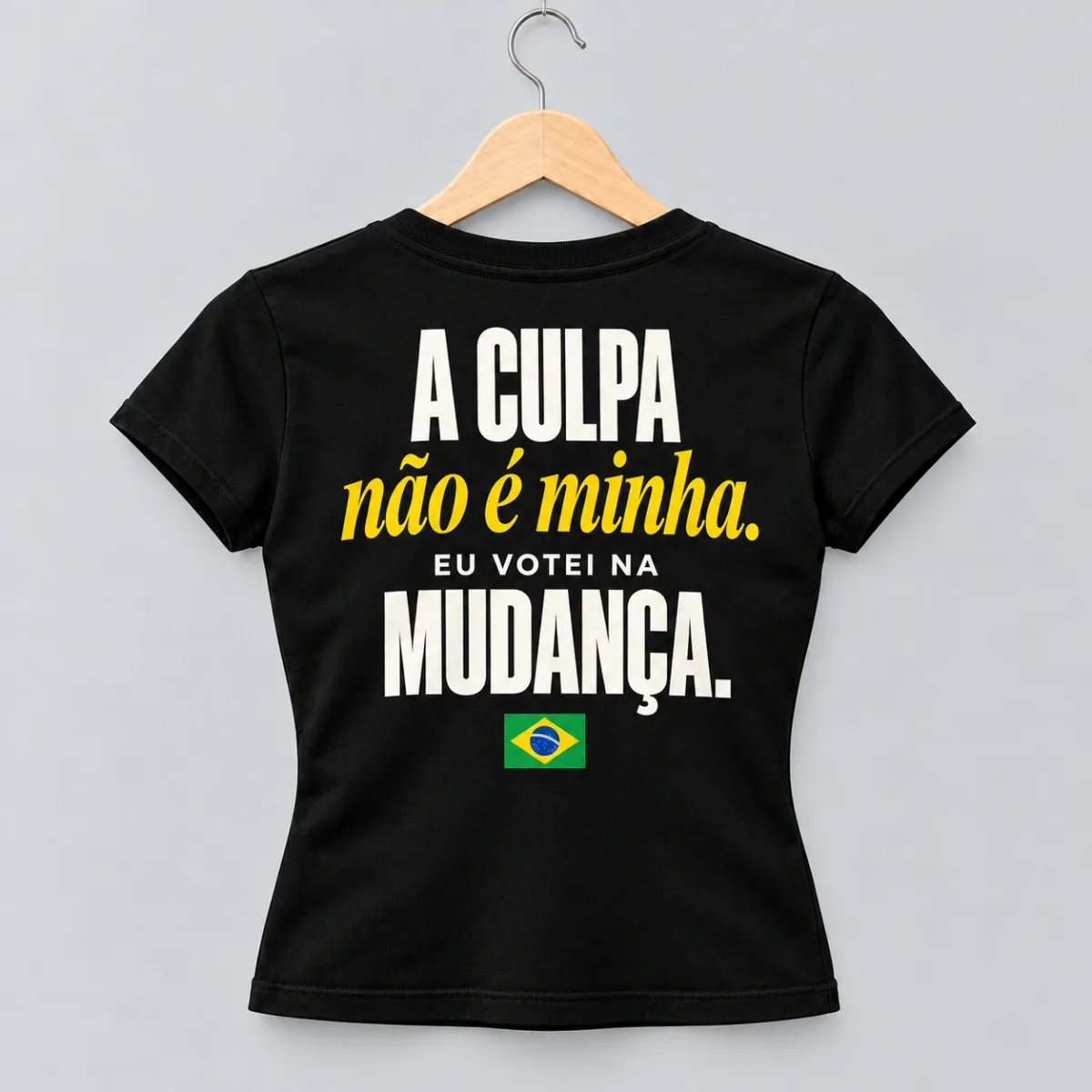 Baby look A Culpa Não É Minha Preta, frase nas costas, costas